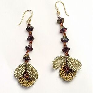 ARTISAN French Hook Seed Bead Dangle Flower Earrings